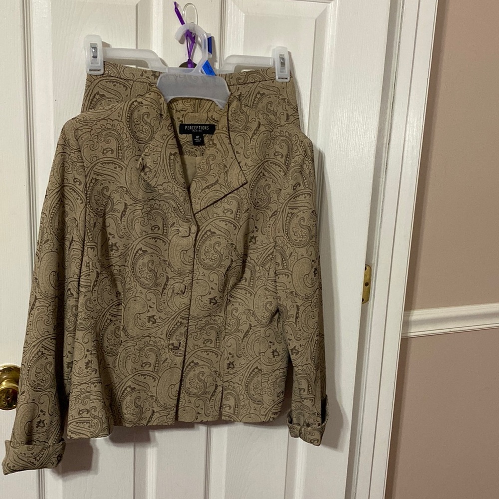 Perceptions Petite 2 piece lined jacquard print ladies dress suit; size 8 petite - Picture 1 of 4